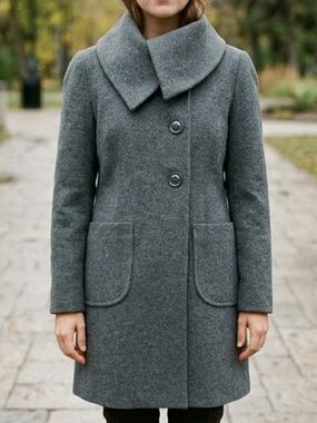 Nygård Collection Wool Cashmere Blend Grey Statement Collar Coat Size 8